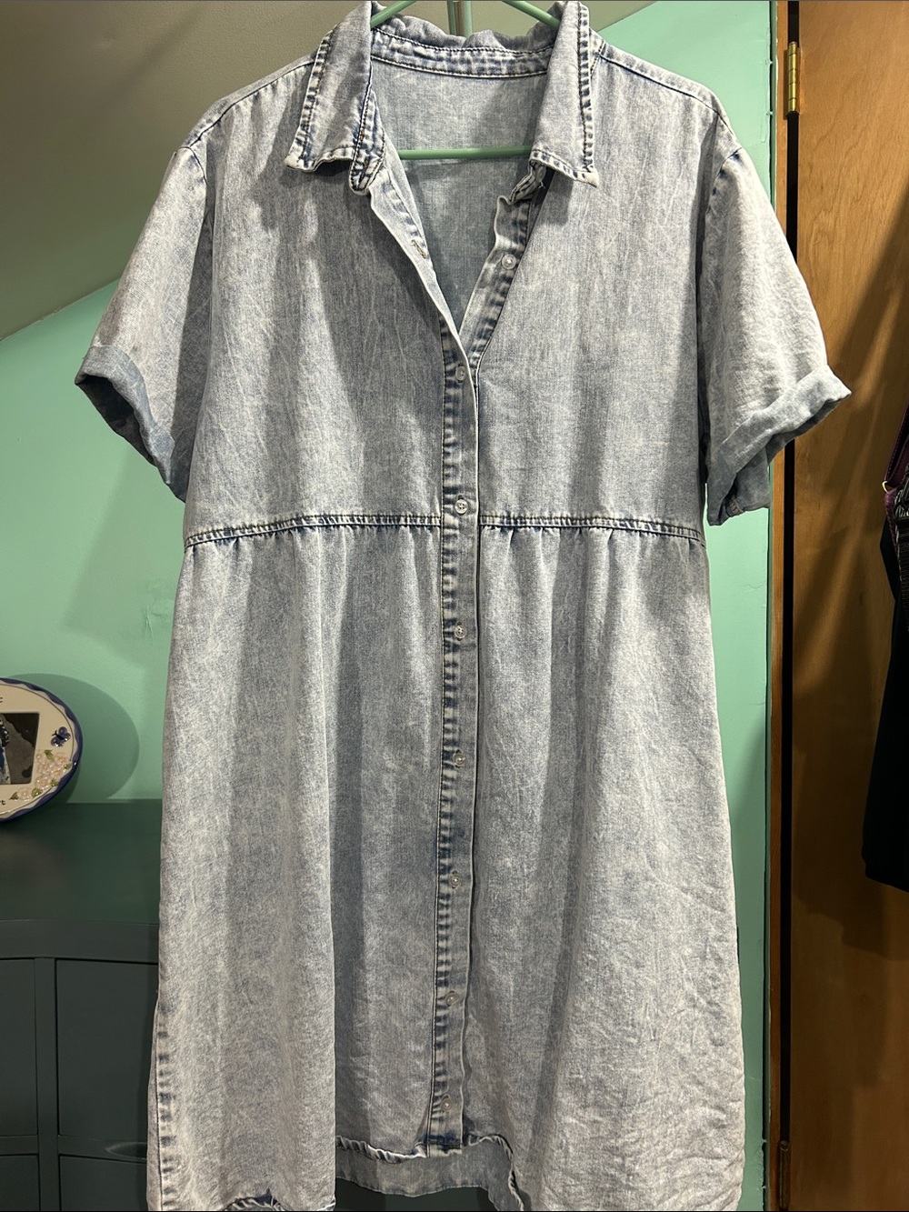Light Wash Denim Shirt Dress - Casual Button-Front